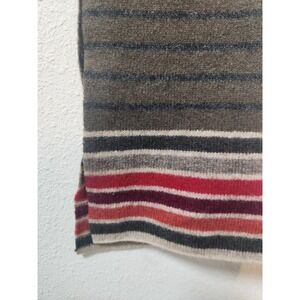 Vintage 100% Wool Army Green Scarf 66"x8" Horizontal Stripes Red Orange Burgundy